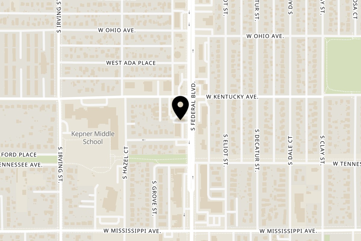 Map showing the location of Pho Duy Denver on 925 S Federal Blvd in Denver